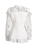 Famous Wind 2025 New Heavy Industry Embroidered Water-Soluble Flower Single Buckle Top + Folded Skirt Dress Suit Woman