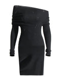Simple Style Knitted Dress 2025 Spring New Word Collar Curved Knit Dress Woman