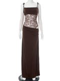 Women's Spring And Summer New Solid Color Lace Suisting Rope Lew Dress Woman DJPT