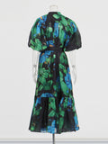 Style Dress 2025 Summer New Fashion Single-Dbutton Bubble Cuffs With Waist Dress