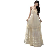 Pure Wind Seaside Holiday Dress Female Sanya Sexy Hanging Neck Long Dress