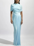 Spring And Summer Skin Retro Shawl Folding Feeling Straight Dress LX0139
