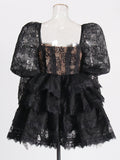 Version Of The Women's Group Wind 2025 Summer New Heavy Industry Bubble Sleeves Embroidered With Leaves Side Short Women's Dress
