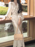 New [Oriental Newcomer] New Chinese Gloss V Collared Vertere Dress Elegant Print Dress HZ0628