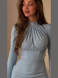 2024 Fashion Temperament Long Sleeves Rolled Forked Irregular Dress Dress Woman