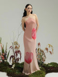 Women's Clothing Hanging Neck Big Bare Back A Word Loose Print Dress DJPT