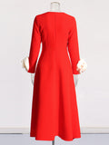 Spring New Temperament Style Simple Atmosphere Round Three-Dimensional Flowers Spliced Long Dress Dress Woman