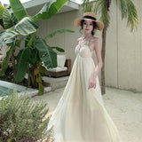 V-Neck Heavy Industry Hanging Neck Sling Dress Women's Summer Seaside Holiday High-End Temperament Loose Long Dress
