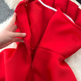 A line One Shoulder Ruffles Holiday Dresses Midi Length Women's Dress SD1277