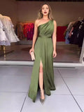 Summer Women's New Fashion Sexy Slanted Shoulder Solid Color Open Fork Dress