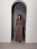 Temperament Retro V-Neck Age-Retracted Bubble Sleeve Long-Sleeved Collared With Long Sleeve Dress