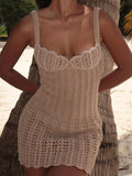 2025 Women's New Fashion Temperament Suspension Beach Pearl Short Dress Knitted Dress HZ0628
