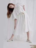 2024 New Collar Lantern Sleeve Single Buckle Belt To Collect Waist Long Dress Dress Woman