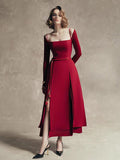 Elegant Ball Dress 2025 Summer New Square Tie Tie With Long Sleeve Open Swing Dress Woman