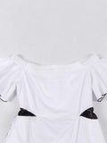 Temperament Dress Women's Dress 2025 Spring New Word-Collar Irregular Lace Splicing Beautiful White Dress