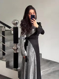 2024 Fashion Temperament Long Sleeve Splicing Squint Design Fake Two-Piece Dress