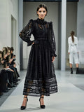 Court Dress Women's Dress Spring 2025 New Collar Lace Long Sleeves Embroidered High-Waisted Long Dress