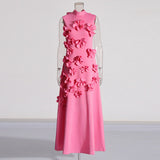 Retro-Style Niche Walking Show 2025 Summer New Round-Neck Sleeveless Design Long Three-Dimensional Floral Dress