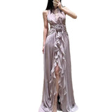 Sleeveless V-Necked Neck Dress With Wooden Ears Exposed Back Long Dress Beach Beach Seaside Holiday Dress