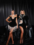 New Pendulum Multi-Layer Pearl Shoulder Short Ass Skirt Temperament High-End Light Luxury Dress Bandage Skirt