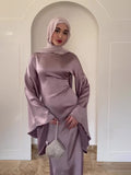 2024 New Waist-Skinny Trumpet Sleeve Solid Color Temperament Dress Woman