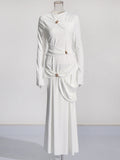 Temperament Famous Wind Style T-Shirt Dress 2025 Spring New Round Collar Kinesge Metal Buckle Folded Knitted Dress Woman