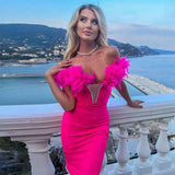 Women's Fashion Feathers Diamond Bandage Dress Party Elegant Temperament Dress Dress Dress