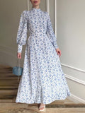 2024 Gentle Wind Loose With Broken Flower And Ribbon Dress With Long Sleeve Long Sleeve Dress