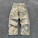 Summer New Retro Leisure Branches Camouflage Pants Water Wash Old Work Pants DJPT