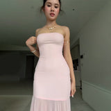 2025 New Solid-Colored Sleeveless Chest-Width Roll-Back Hip-Upper Dress