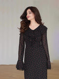 2024 New Chiffon-Print Lotus Leaf Sleeve Temperament Long V-Neck Long Dress