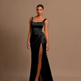 Autumn 2025 New Temperament Sexy Vest Thin Open Fork Long Dress Elastic Dress Woman DJPT