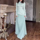 Women's Autumn Half-High Collared Velvet Decorated High-Waist Temperament Splicing Skirt