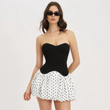 Women's Summer New Sexy Breast-Wearing Wave Point Splicing Short Dress Dress Dress Woman DJPT