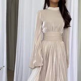 New Fashion French Round-Neck Folded Light Luxury Dress