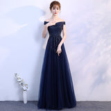 Evening Dress Woman 2025 Summer Temperament Atmospheric Elegant One-Word Shoulder Host Maid Dress Small Thin