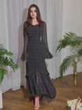 2024 New Chiffon Spot Lotus Leaf Sleeve Temperament Long Splicing Irregular Dress