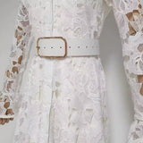 Water-Soluble Lace Dress 2025 Spring Temperament Embroidery Empty Belt With White Dress Dress