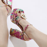 New High-Heeled Waterproof Table Banquet Ladies Dingy Sandals Large-Size Fashion Show Floral Fish Mouth Sandals High Quality Shoes