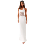 Women's Sleeveless Back U-Neck Lace Splicing Body Hanging Neck Dress DJPT
