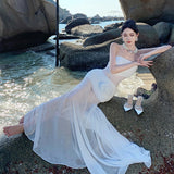 Holiday Style Sexy Perspective Chiffon Flower Bra Dress Female Design Sense Of Body Quality Dress