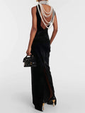 Autumn And Winter Home Fashion Sexy Design Knitted Neck Necklace Dew Back Velvet Dress Dress