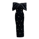 Autumn Elegant Fashion Butterfly Bow Hot Diamond Bandage Evening Dress Women's One-Word Shoulder Dress