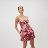 Party Dress Hollow Folded Dress Pink Bow Square Brighten Breast Skirt