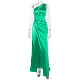 Single-Shoulder-Singed-Faced Sexy Open Fork Dress Dress New Temperament Dress Woman DJPT