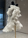 Pure Luster Breeze Through The Mesh Long Sleeve Shoulder High-Level Sense Early Spring New Unique White Ocean Dress