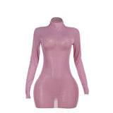 Autumn 2025 New Famous Temperament Dripping Half-High-Neck Mesh Dress Woman DJPT