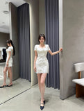 Collar High-End Hollow Lace Dress In The Spring Of 2024 New Ivory White Waist Temperament Style Dress