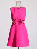 Small Sexy A-Dress 2025 New Round-Neck Sleeveless Design Lumbar Three-Dimensional Flowers Short Dress Dress Woman