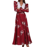 Floral Print Temperament Long-Sleeved Waist-Up Retro Swing Dress